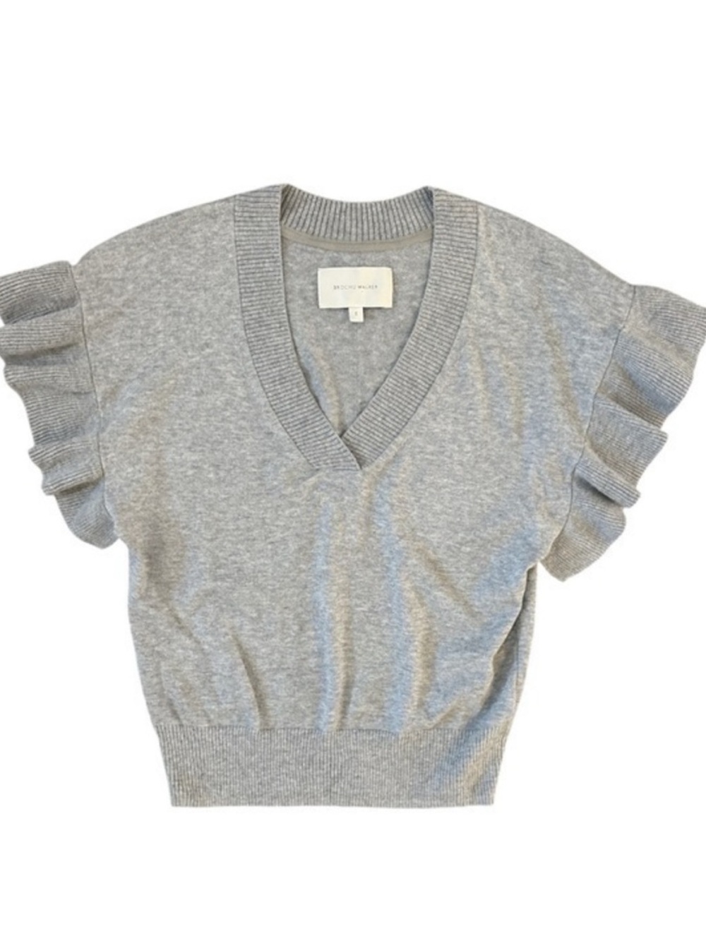 Brochu Walker Ruffle Sleeve V Neck Cotton Sweater Size XS